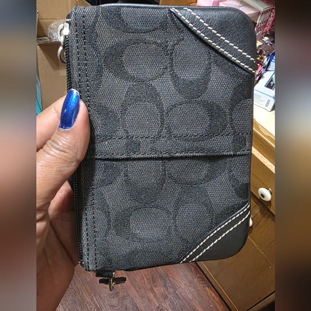 Black Patterned Coach Wristlet